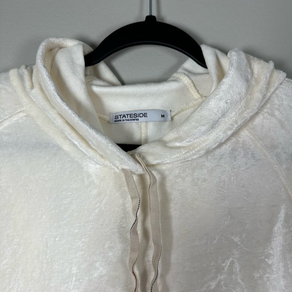 Stateside Medium Cream Velour Hoodie Hooded Sweatshirt - Picture 3 of 4